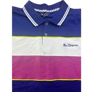Ben Sherman Blue Depths Men's Polo Shirt XL Striped Short Sleeve Casual Top‎